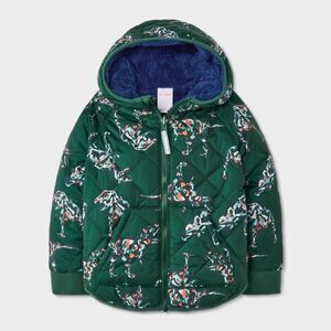 Cat & Jack - Toddler Boys' Dino Printed Quilted Reversible Puff Green